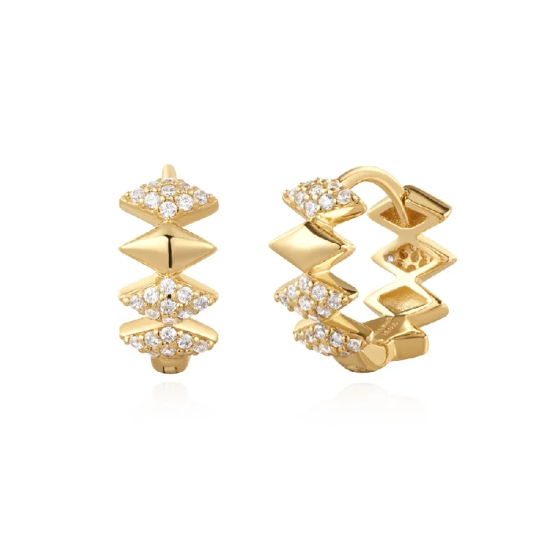 Hoop earrings with pave stones for extra ear dazzle -Gold Plated Cubic Zirconia Geometric Huggie Hoop Earrings by Ania Haie