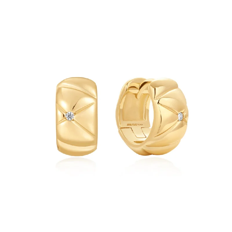 Charm hoop earrings with dangling stone ear accents -Gold Plated Cubic Zirconia Kiss Huggie Hoop Earrings by Ania Haie