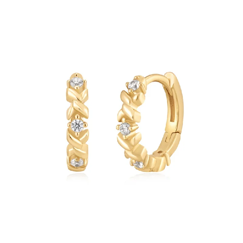 Oversized hoop earrings with bold stone hoop designs -Gold Plated Cubic Zirconia Twist Huggie Hoop Earrings by Ania Haie