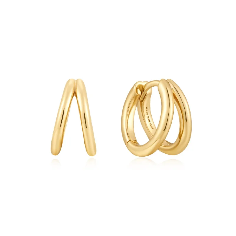 Hoop earrings made with lab-grown ethical gemstones -Gold Plated Double Huggie Hoop Earrings by Ania Haie