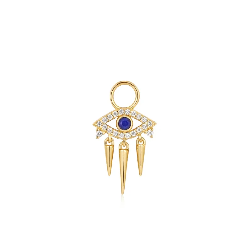 Hoop earrings perfect for stacking with ear studs -Gold Plated Lapis Lazuli Evil Eye Earring Charm by Ania Haie