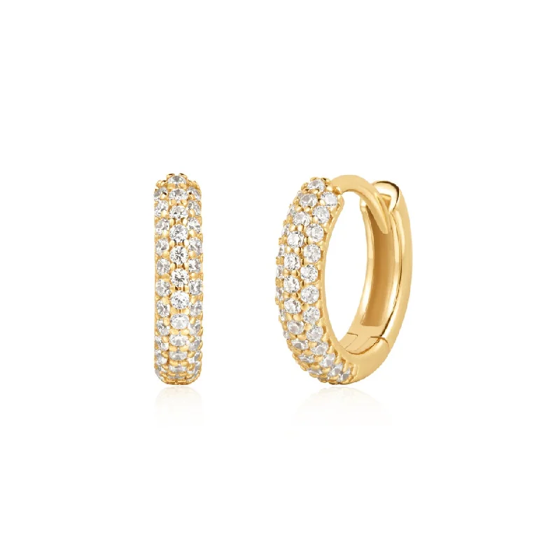 Hoop earrings perfect for casual ear accessorizing -Gold Plated Pave Cubic Zirconia Huggie Hoop Earrings by Ania Haie