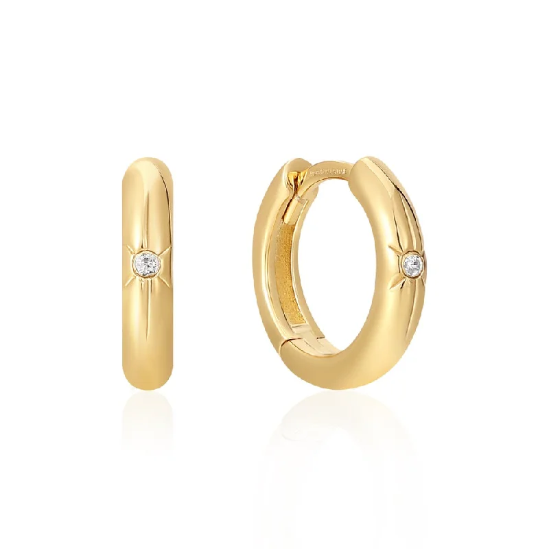 Light hoop earrings ideal for daily ear comfort -Gold Plated Star Huggie Hoop Earrings by Ania Haie