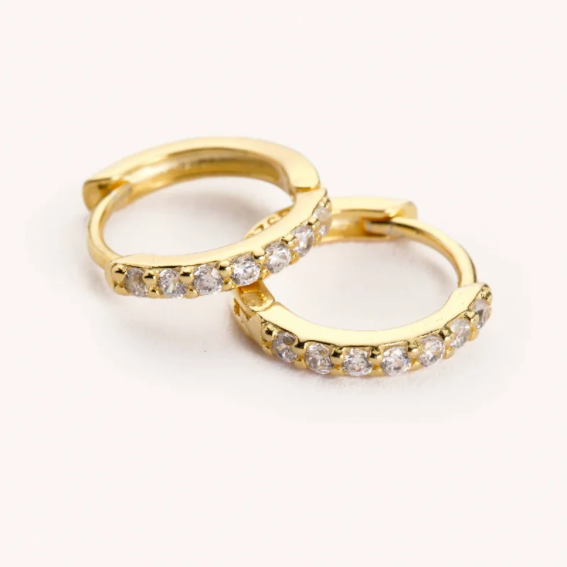 Hoop earrings perfect for teens with trendy stones -Golden Crystal Huggies