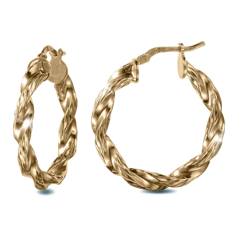 Hoop earrings featuring agate for banded ear beauty -Golden Waves Diamond Cut Earrings