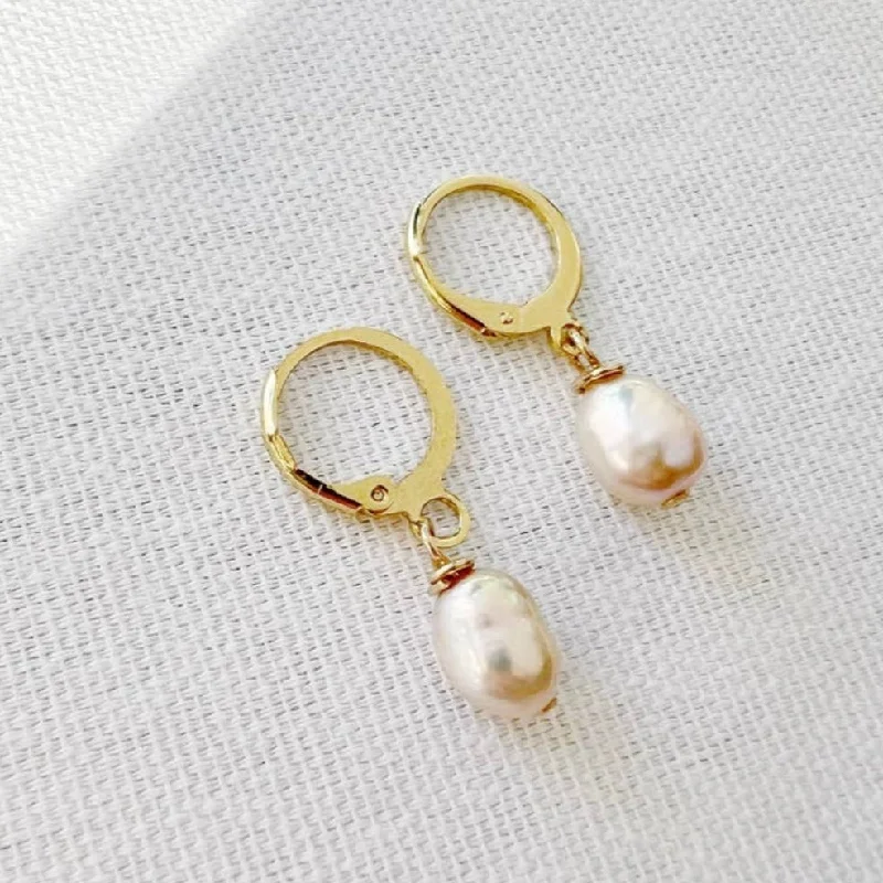 Modern hoop earrings with floating stone hoop settings -Isla Freshwater Pearl Huggie Hoops Earrings Gold Filled