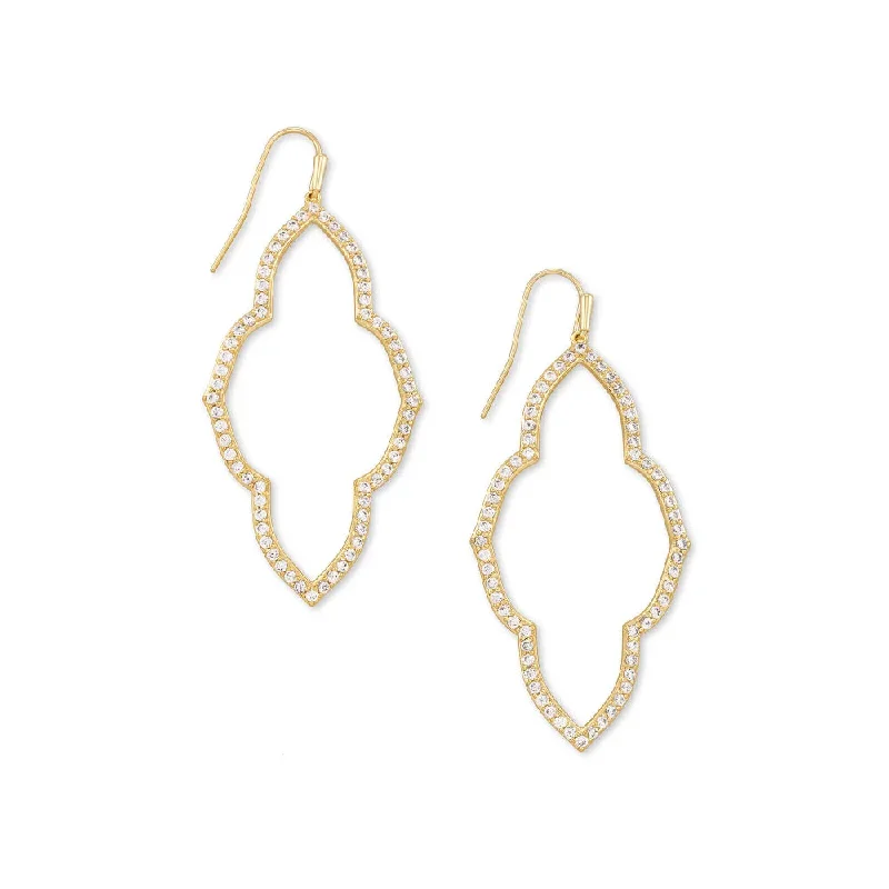 Open hoop earrings with airy stone hoop designs -Kendra Scott Abbie Open Frame Earrings in White Crystal