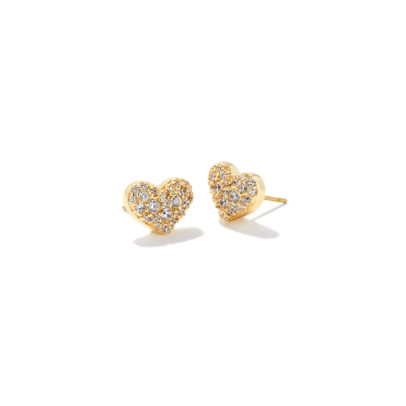 Bold hoop earrings with striking stone hoop designs -Kendra Scott Ari Pave Crystal Heart Earrings in White Cubic Zirconia