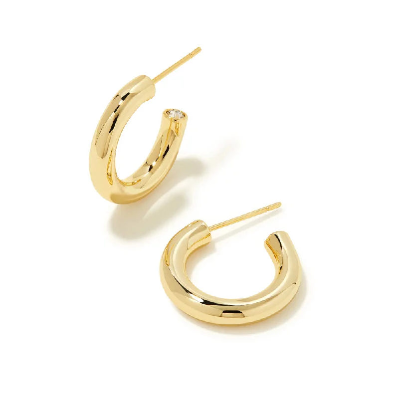 Raw hoop earrings with natural stone hoop charm -Kendra Scott Colette Huggie Earring