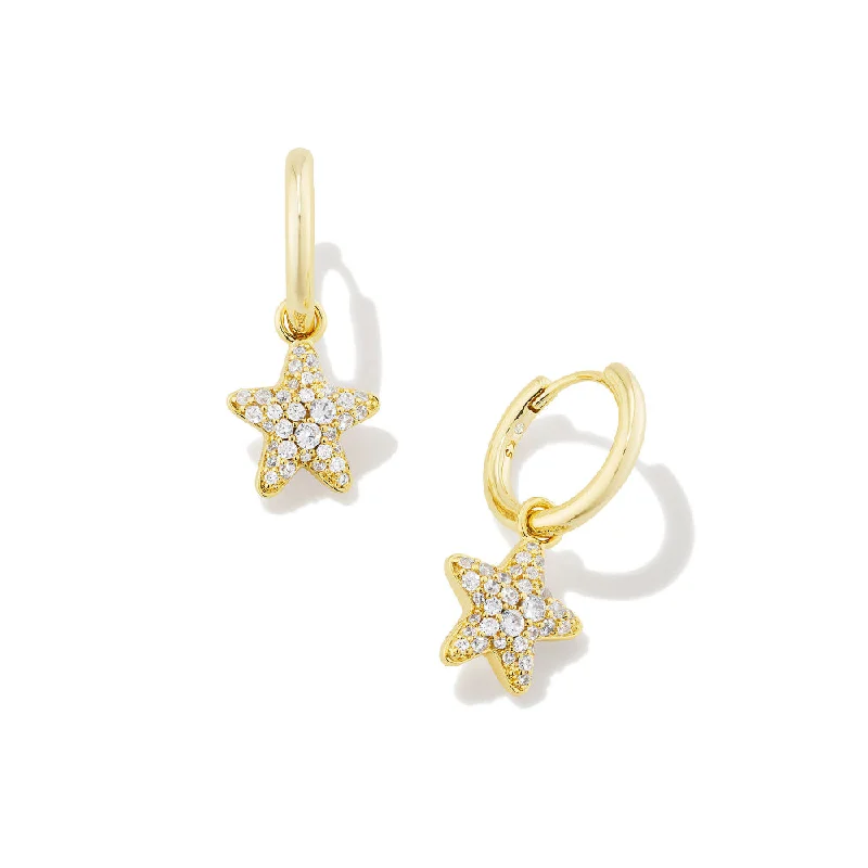 Hoop earrings perfect for holidays with festive stones -Kendra Scott Jae Star Pave Huggie Earrings