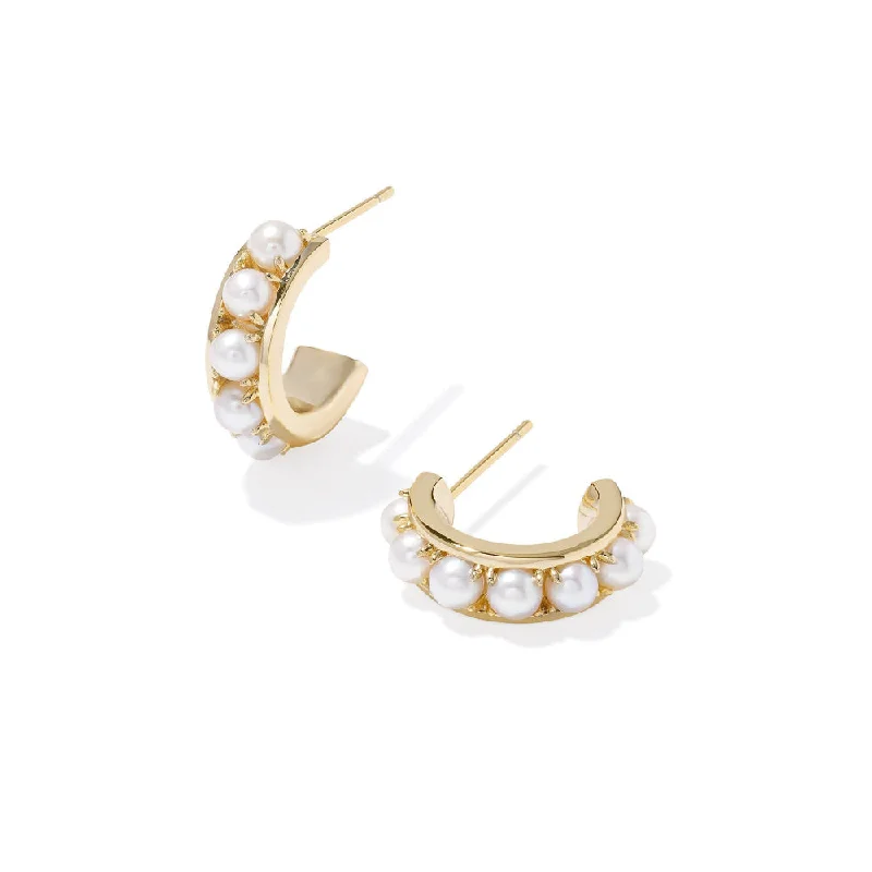 Vintage hoop earrings featuring classic round stone designs -Kendra Scott Krista Huggie Earrings in White Pearl