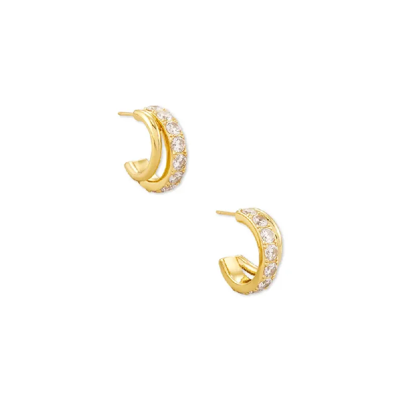 Hoop earrings featuring floral stones for sweet ear beauty -Kendra Scott Livy Huggie Hoop Earrings in White Crystal