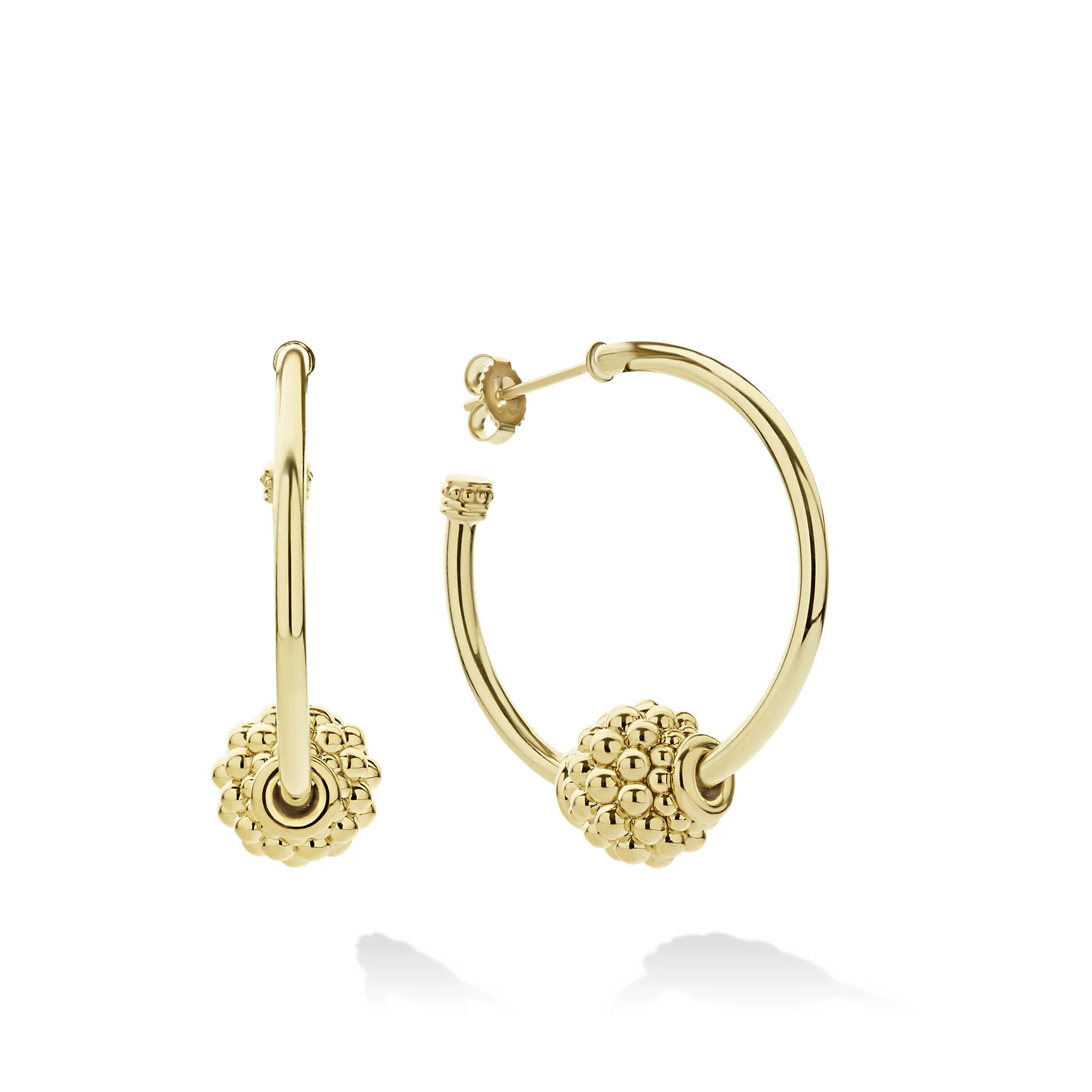 Sculpted hoop earrings with carved stone hoop art -Lagos 18k Caviar Gold Small Ball Hoop Earrings