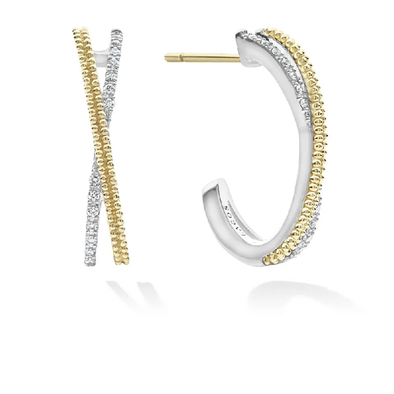 Hoop earrings crafted with sustainable eco-friendly materials -Lagos Caviar Lux Thin X Diamond Hoop Earrings