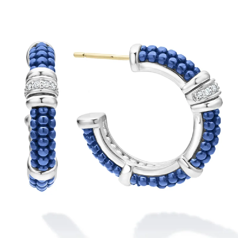 Hoop earrings inspired by oceans with blue stones -Lagos Ceramic & Diamond Hoop Earrings