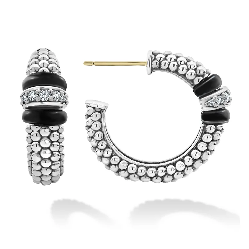 Hoop earrings featuring pearls for classic ear elegance -Lagos Ceramic Caviar Diamond Hoop Earrings