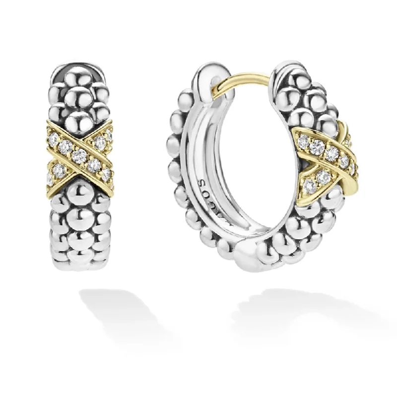 Hoop earrings featuring agate for banded ear beauty -Lagos Embrace Two-Tone Diamond Huggie Earrings