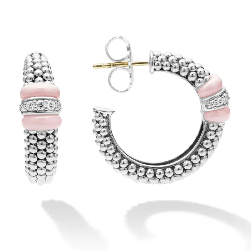 Hoop earrings crafted with sustainable eco-friendly materials -Lagos Pink Caviar Ceramic Caviar Diamond Hoop Earrings