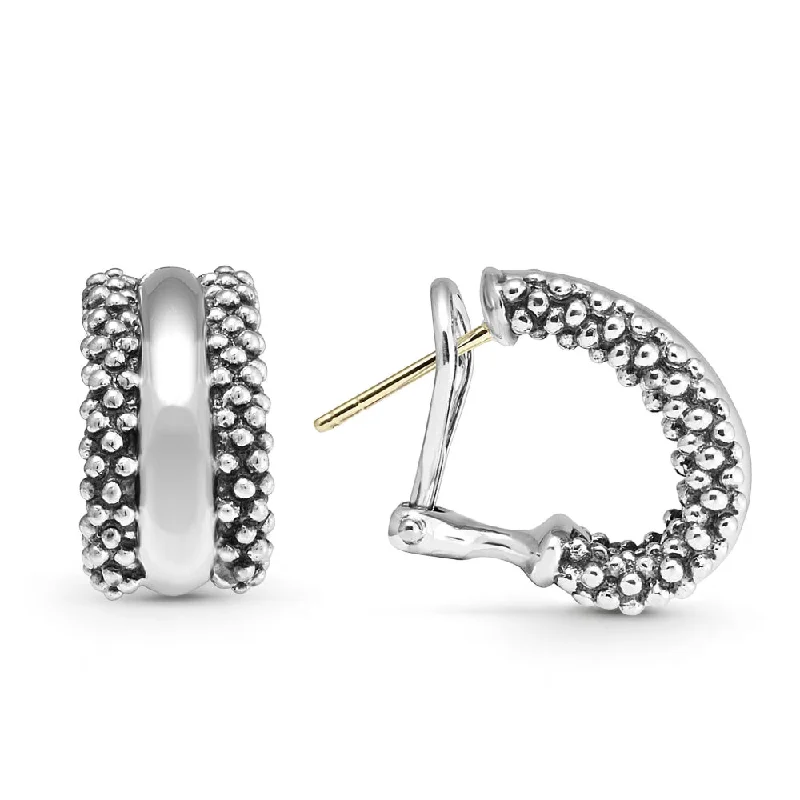 Open hoop earrings with airy stone hoop designs -Lagos Signature Caviar Huggie Earrings