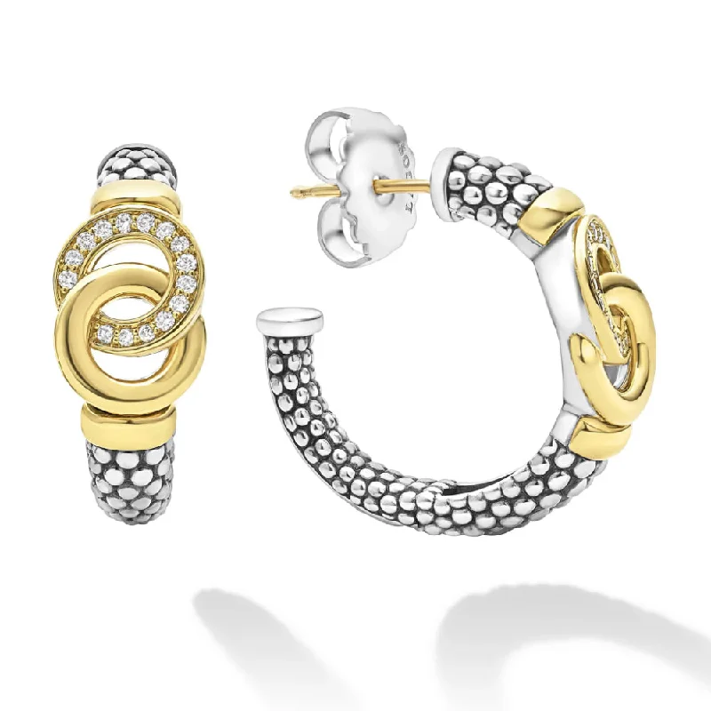 Hoop earrings featuring sapphire for rich blue ear glow -Lagos Signature Caviar Two-Tone Interlocking Diamond Hoop Earrings