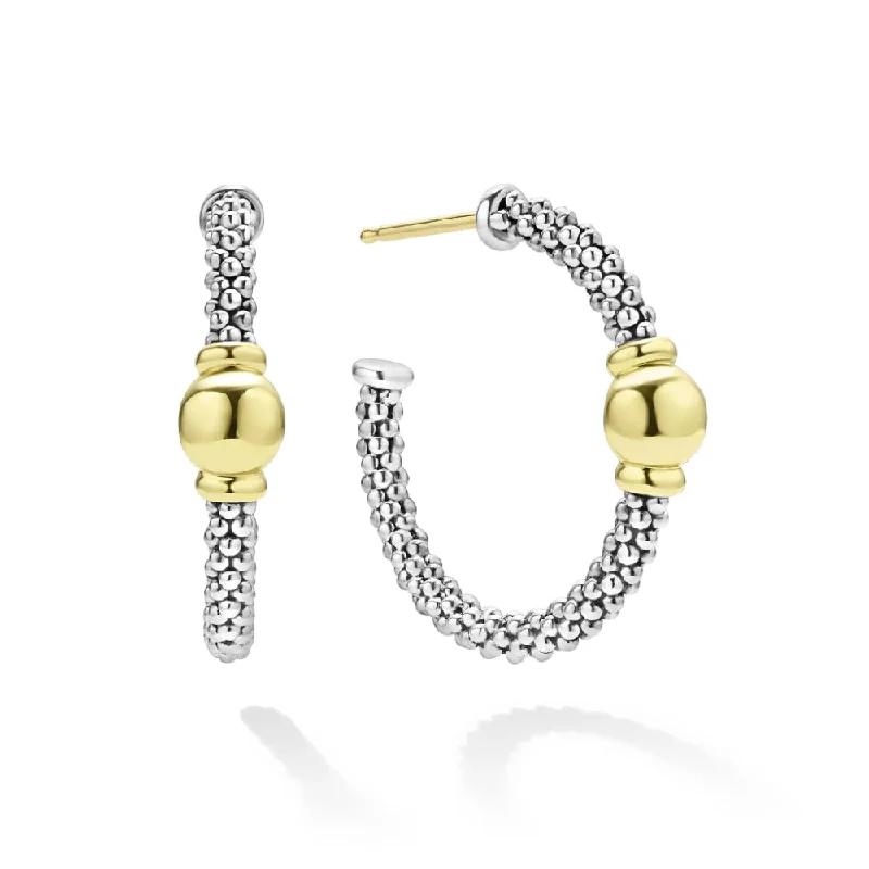 Hoop earrings featuring vivid stones for bold ear flair -Lagos Signature Caviar Two-Tone Station Hoop Earrings