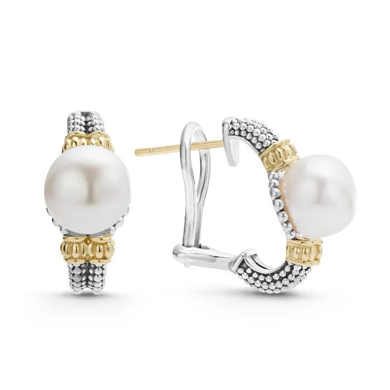 Hoop earrings featuring agate for banded ear beauty -Lagos Two-tone Luna Pearl Earrings