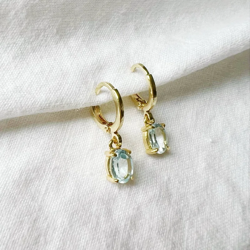 Hoop earrings crafted with sustainable eco-friendly materials -Laguna Blue CZ Huggie Hoops Earrings Gold Filled