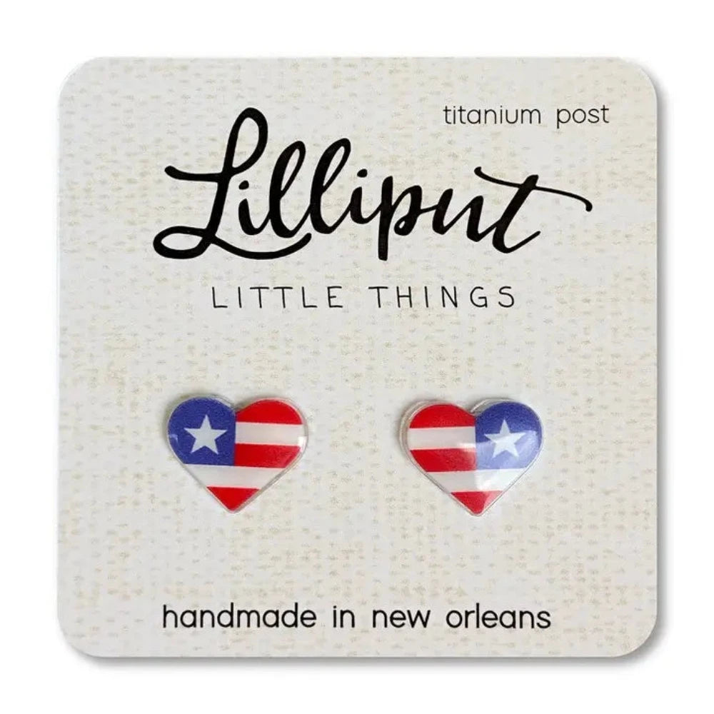 Chic hoop earrings perfect for stylish everyday ear wear -Lilliput Little Things American Flag Heart Earrings