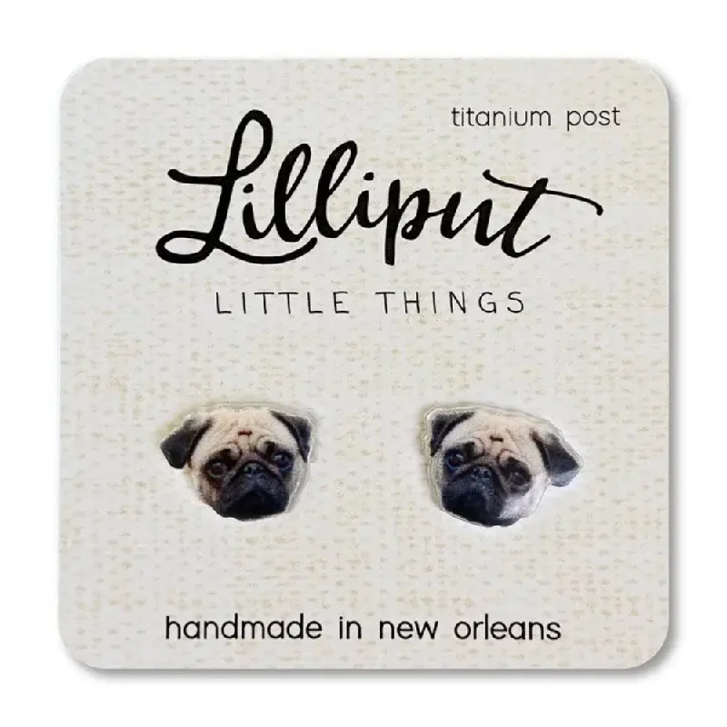 Hoop earrings crafted with sustainable eco-friendly materials -Lilliput Little Things Pug Dog Earrings