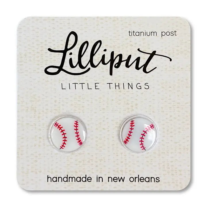 Twisted hoop earrings with artistic stone hoop flair -Lilliput Little Things Baseball Earrings