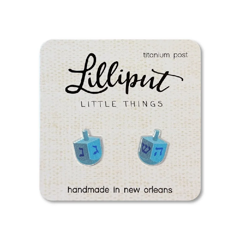 Birthstone hoop earrings with personal stone ear picks -Lilliput Little Things Dreidel Earrings