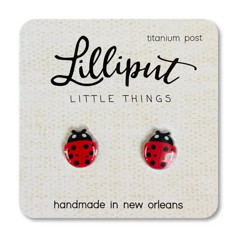 Tribal hoop earrings with ethnic stone ear flair -Lilliput Little Things Ladybug Earrings