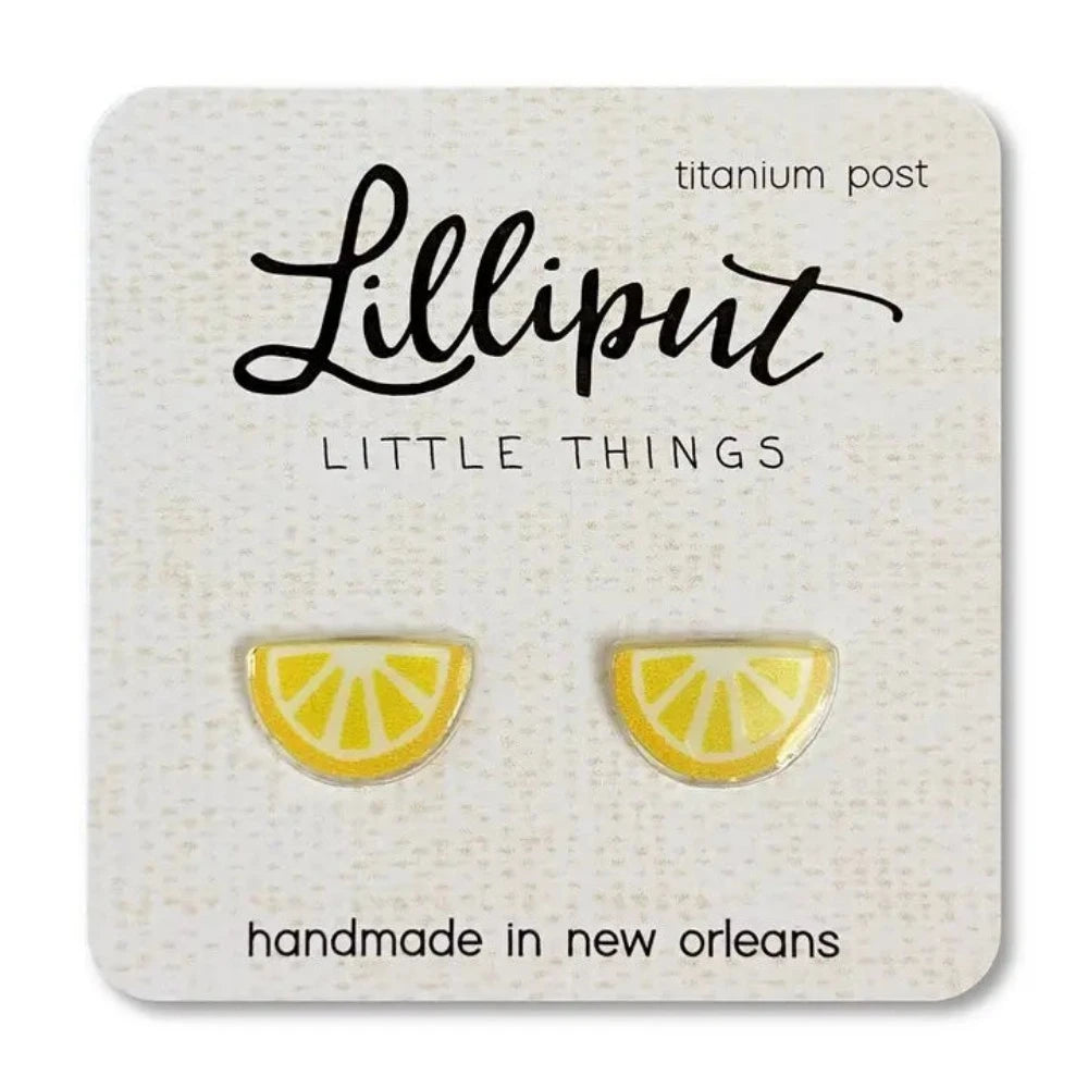 Hoop earrings perfect for kids with colorful stones -Lilliput Little Things Lemon Wedge Earrings