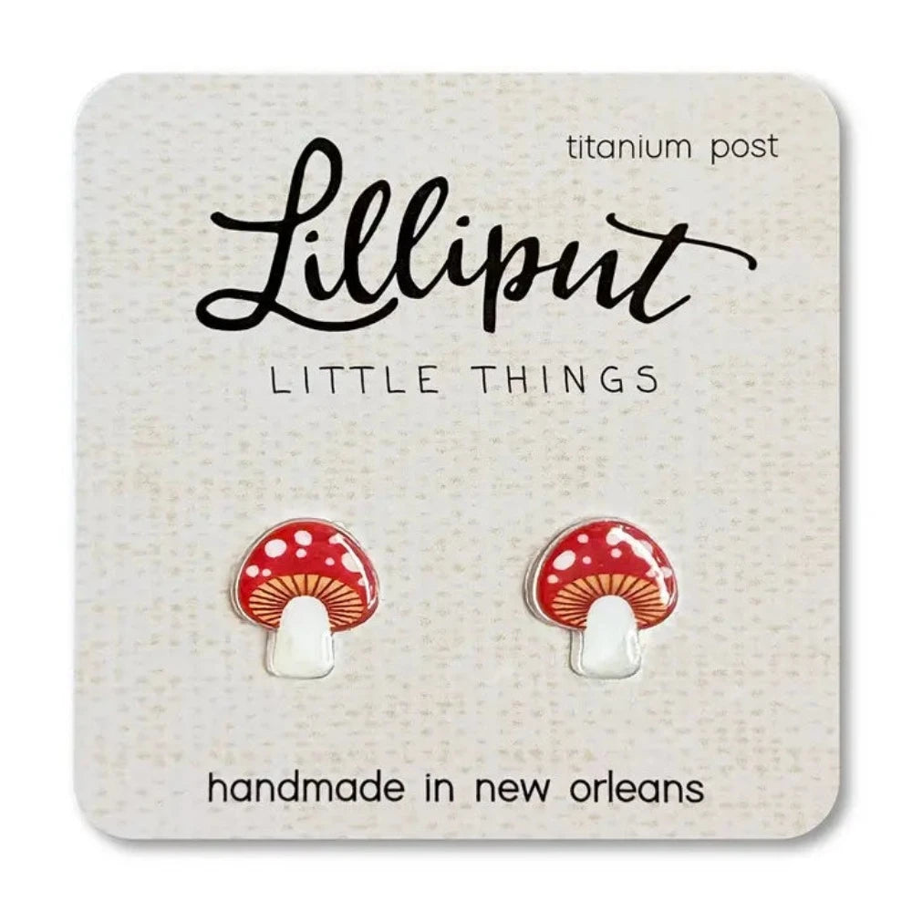 Hoop earrings perfect for holidays with festive stones -Lilliput Little Things Mushroom Earrings