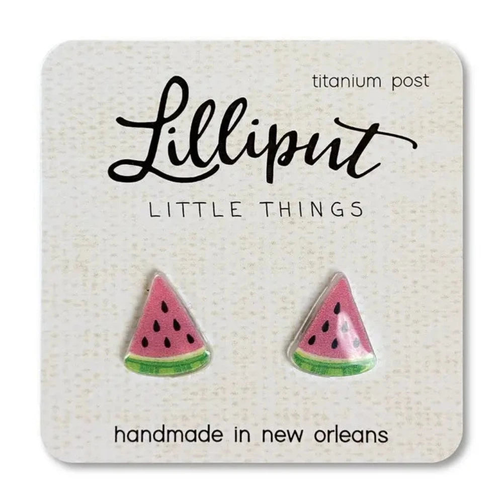 Sleek hoop earrings with angular stone ear flair -Lilliput Little Things Watermelon Fruit Earrings