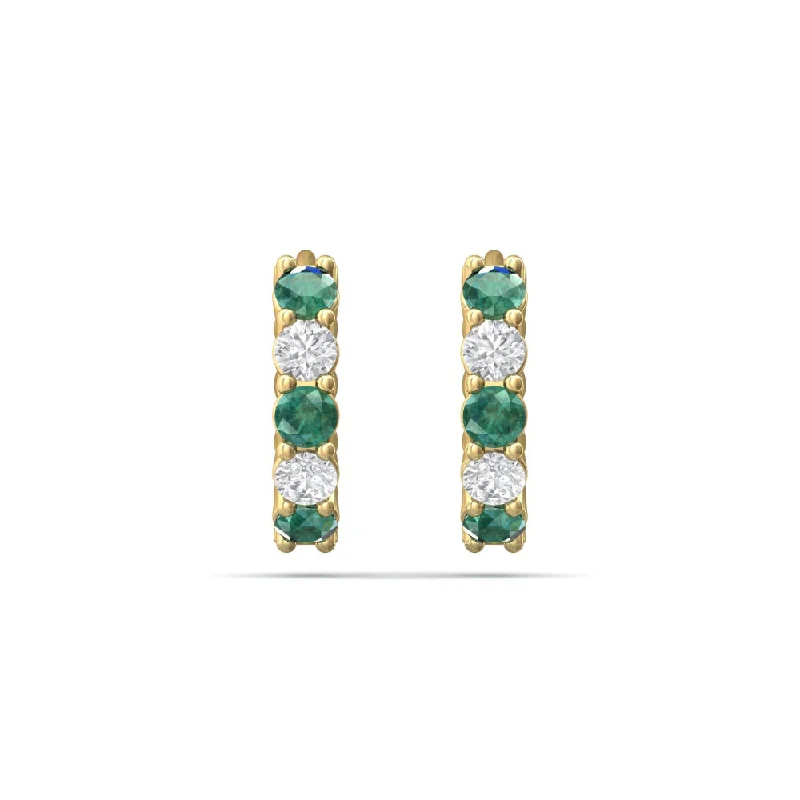 Birthstone hoop earrings with personal stone ear picks -Martin Flyer 14k Diamond & Emerald Hoop Earrings