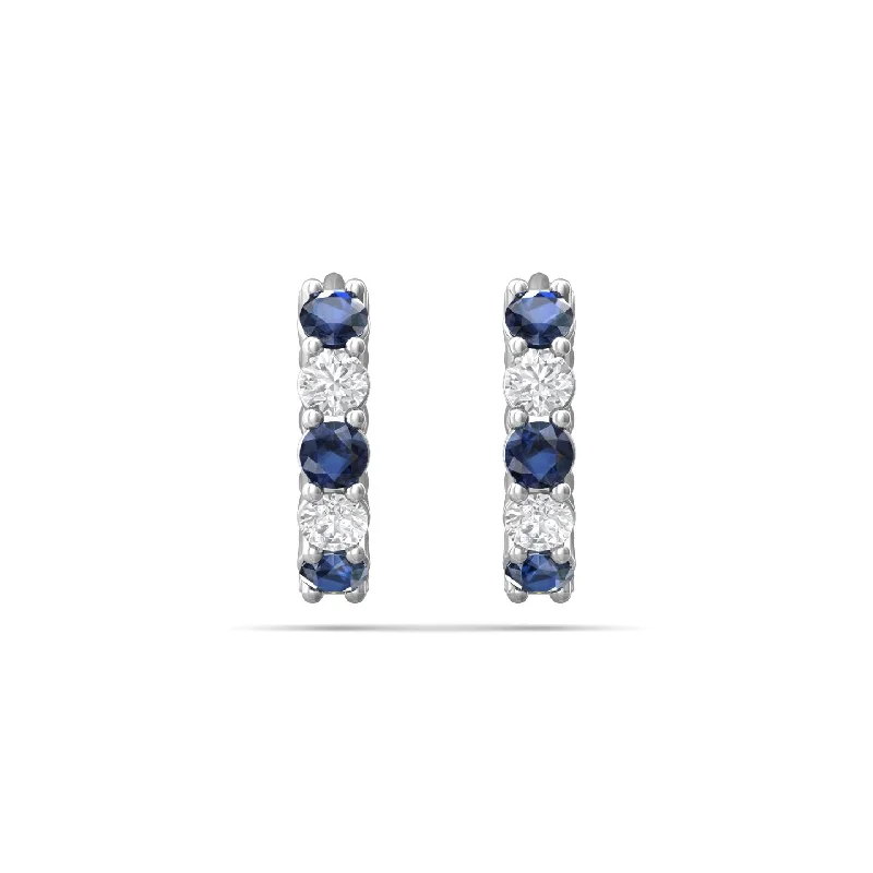 Brushed hoop earrings with rough stone ear texture -Martin Flyer 14k Diamond & Sapphire Huggie Hoop Earrings