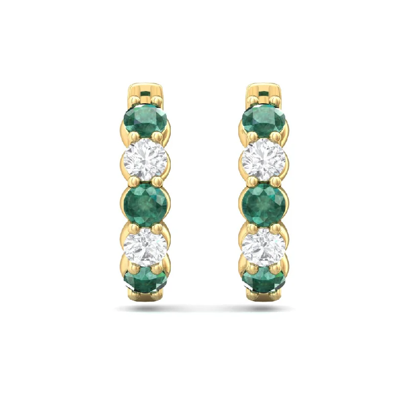 Chic hoop earrings perfect for stylish everyday ear wear -Martin Flyer 14k Emerald and Diamond Hoop Earrings