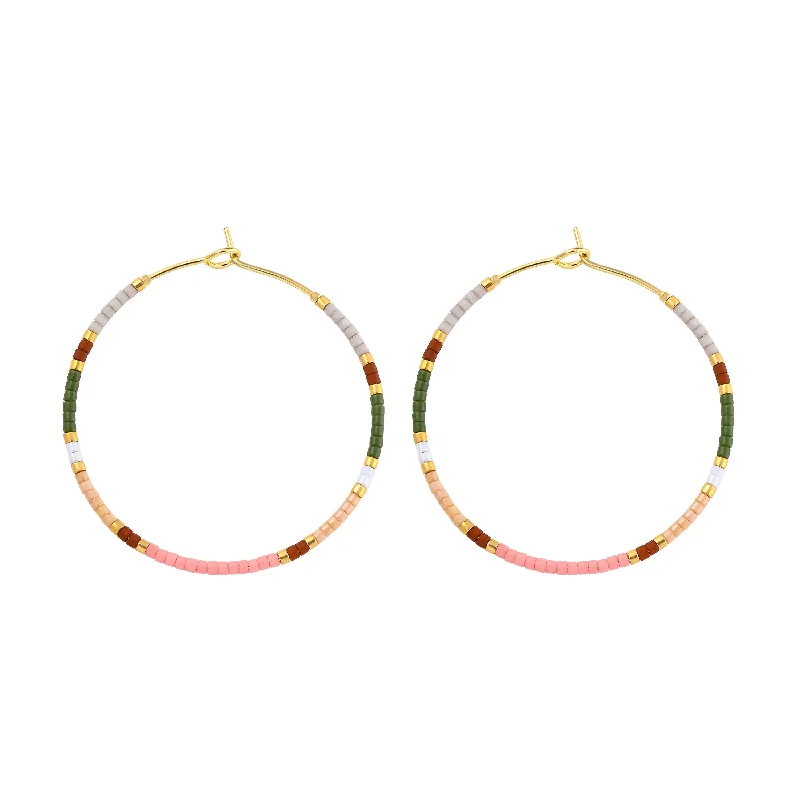 Hoop earrings with opal for iridescent ear brilliance -Miyuki Delica Hoop Earrings Blush Green Gold