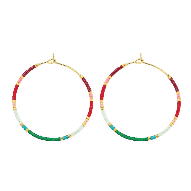 Luxe hoop earrings showcasing dazzling gemstone hoop shine -Miyuki Delica Hoop Earrings Red Green Blush