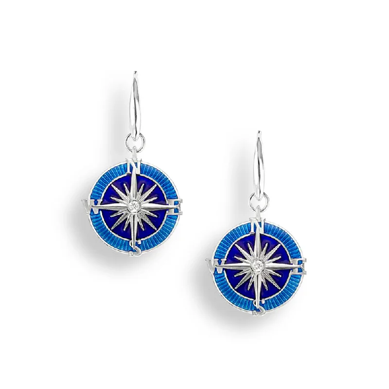 Glam hoop earrings perfect for dazzling night ear wear -Nicole Barr Blue Enamel Compass Rose Earrings