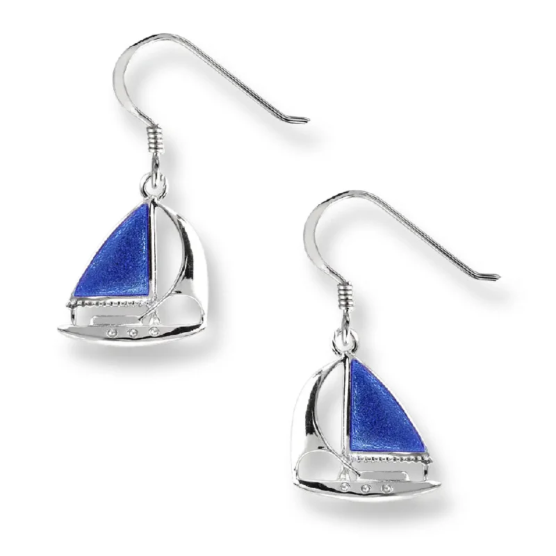 Hoop earrings perfect for gifting with stone sparkle -Nicole Barr Blue Enamel Sailboat Earrings