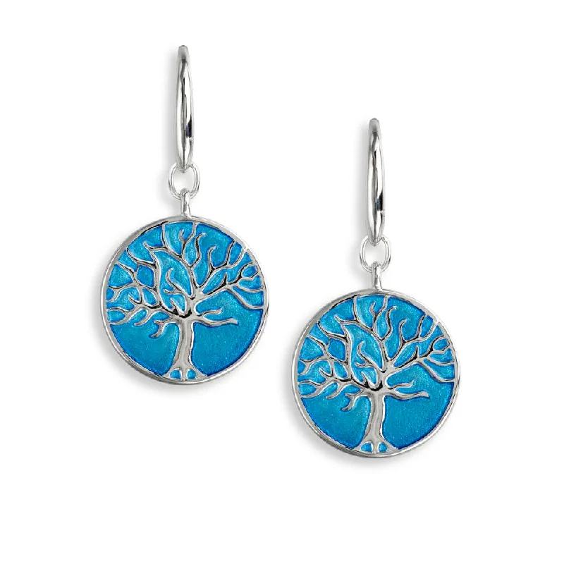 Hoop earrings featuring aquamarine for cool blue ear glow -Nicole Barr Blue Enamel Tree of Life Earrings