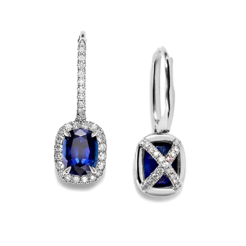 Quartz hoop earrings with clear stone ear elegance -Paloma Antique Cushion cut Sapphire Earrings in Platinum