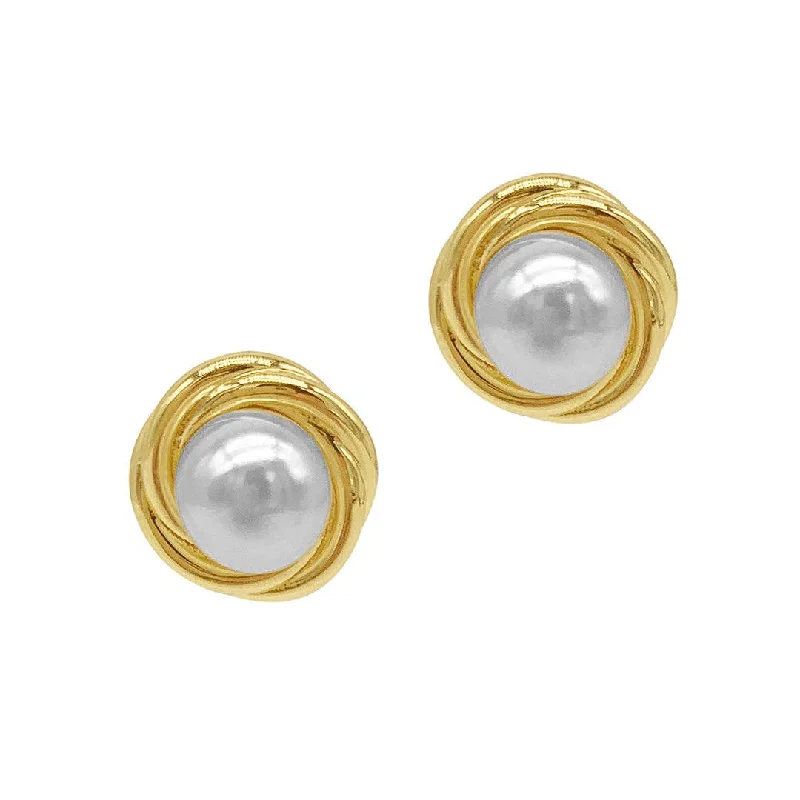 Hoop earrings perfect for stacking with ear studs -Pearl Framed Earrings Gold