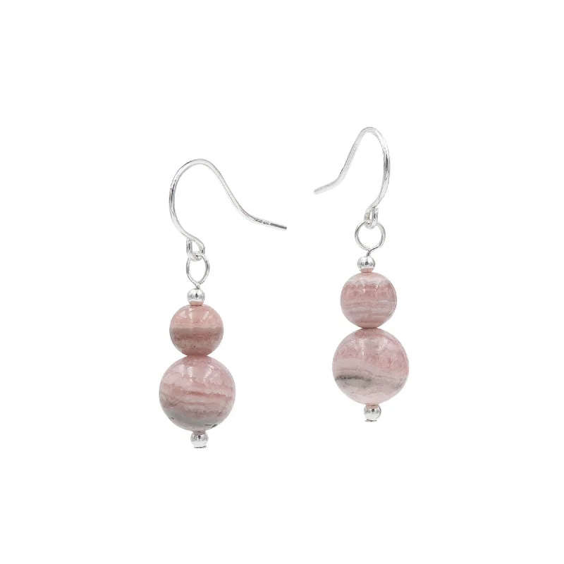 Colorful hoop earrings with mixed stone ear dazzle -Double Pink Rhodochrosite Earrings