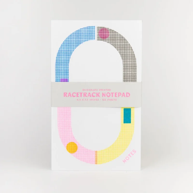 Rustic hoop earrings with textured stone hoop charm -Racetrack Large Notepads - CMYK