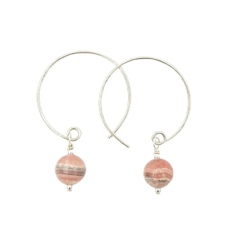 Hoop earrings with white gold for sleek ear shine -Rhodochrosite Hoop Curves