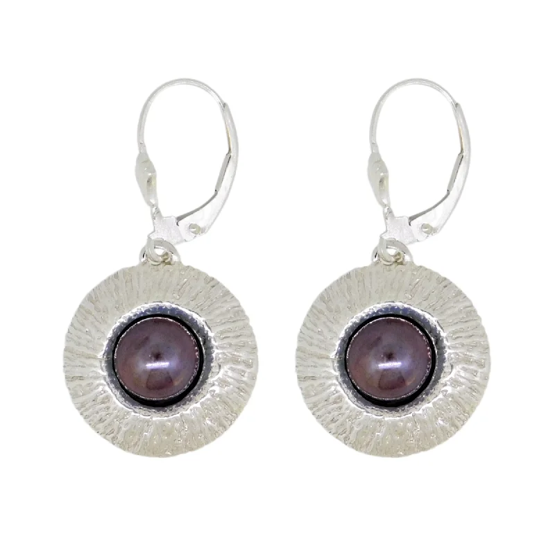 Open hoop earrings with airy stone hoop designs -Round Centered Peakok / Freshwater Pearl Earrings EW7111