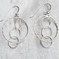 Hoop earrings perfect for gifting with stone sparkle -Silver Diamond Cut Interlocking Earrings